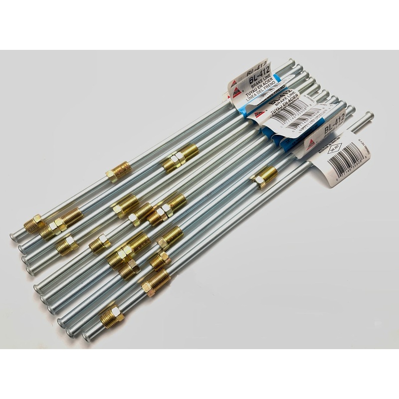 (10) AGS BL-412 Brake Line 1/4'' X 12'', 7/16 - 24 IN Threads