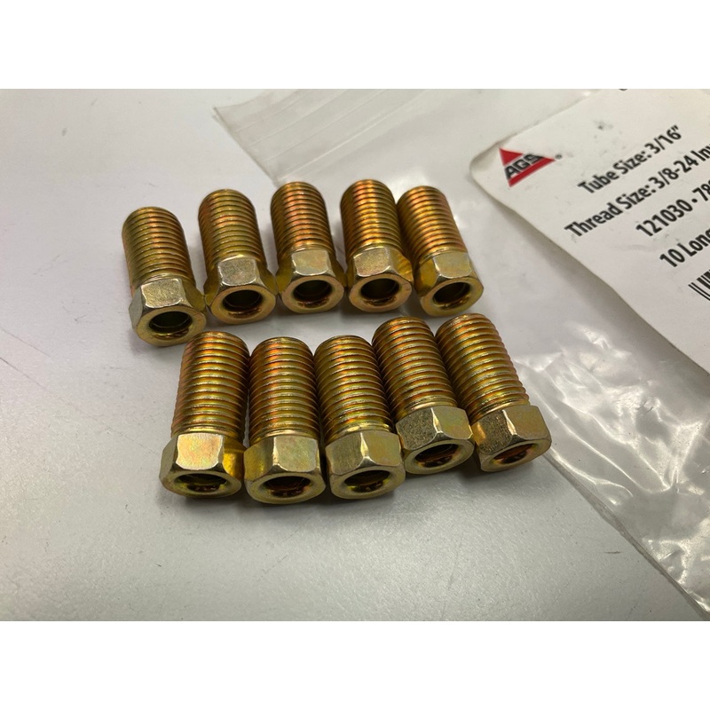 (10) AGS BLF-10 BLF Brake Line Steel Tube Nuts, Long, 3/16'' (3/8''-24 Inverted)