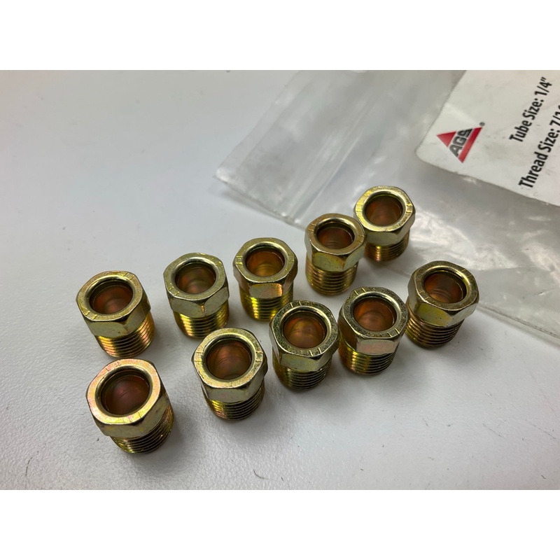 (10) AGS BLF-13 Brake Line Steel Tube Nut, 1/4'' (7/16''-24 Inverted)