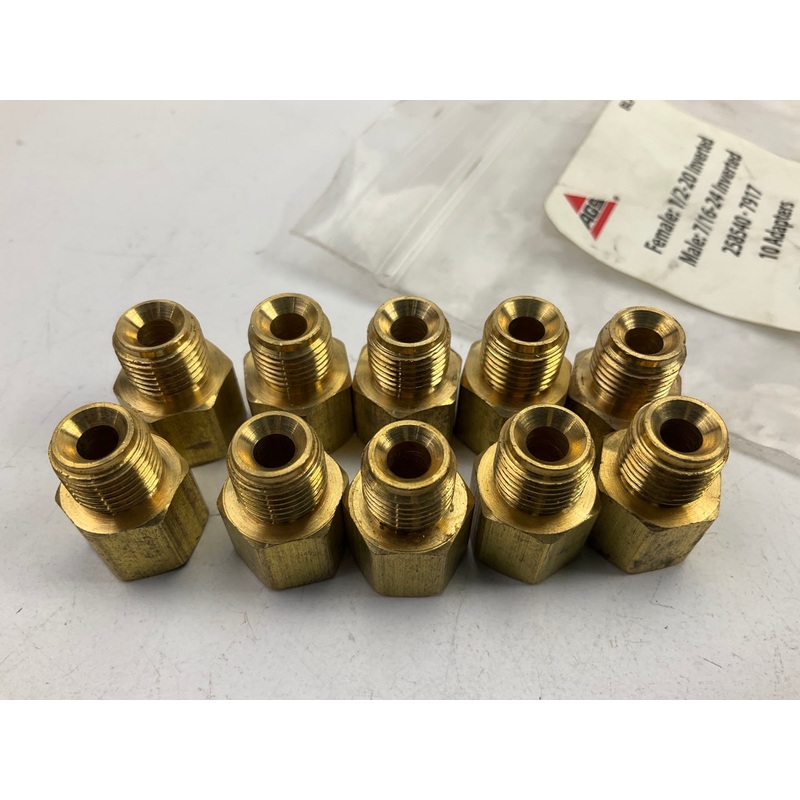 (10) AGS BLF-17 Brass Adapter Fitting 1/2-20'' Inverted Female, 7/16-24'' Inverted