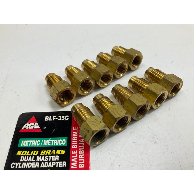 (10) AGS BLF-35C Brass Brake Line Adapters, M10x1.0 Inverted To M11x1.5 Bubble