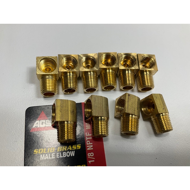 (10) AGS BLF-56C Brass Male Elbow, 3/8''-24 Inverted To 1/8'' NPT