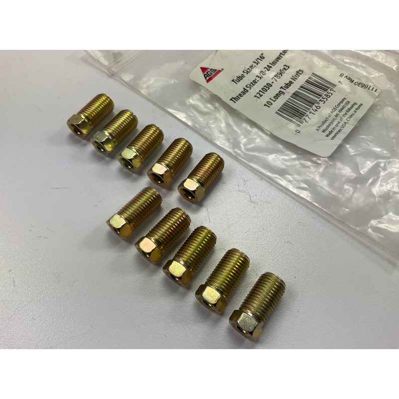 (10) AGS BLF Brake Line Steel Tube Nut, Long, 3/16'' (3/8''-24 Inverted)