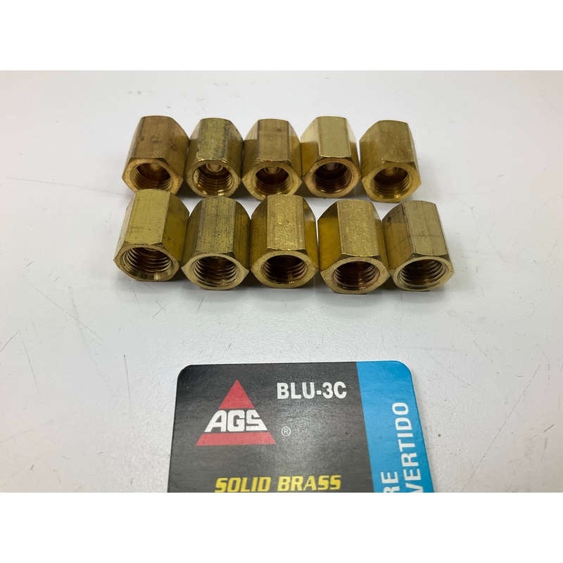 (10) AGS BLU-3C Brake Line Union, 3/16'' (3/8''-24 Inverted)