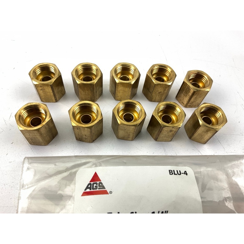 (10) AGS BLU-4 Brass Brake Line Union, 1/4'' (7/16''-24 Inverted)