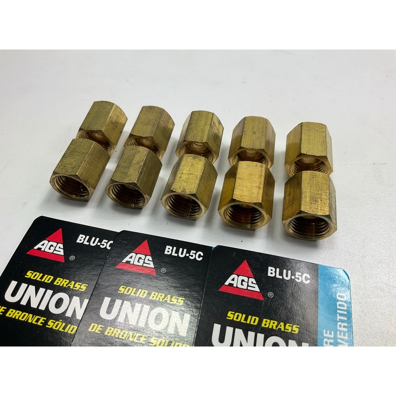 (10) AGS BLU-5C Brass Brake Line Union, 5/16'' (1/2''-20 Inverted)