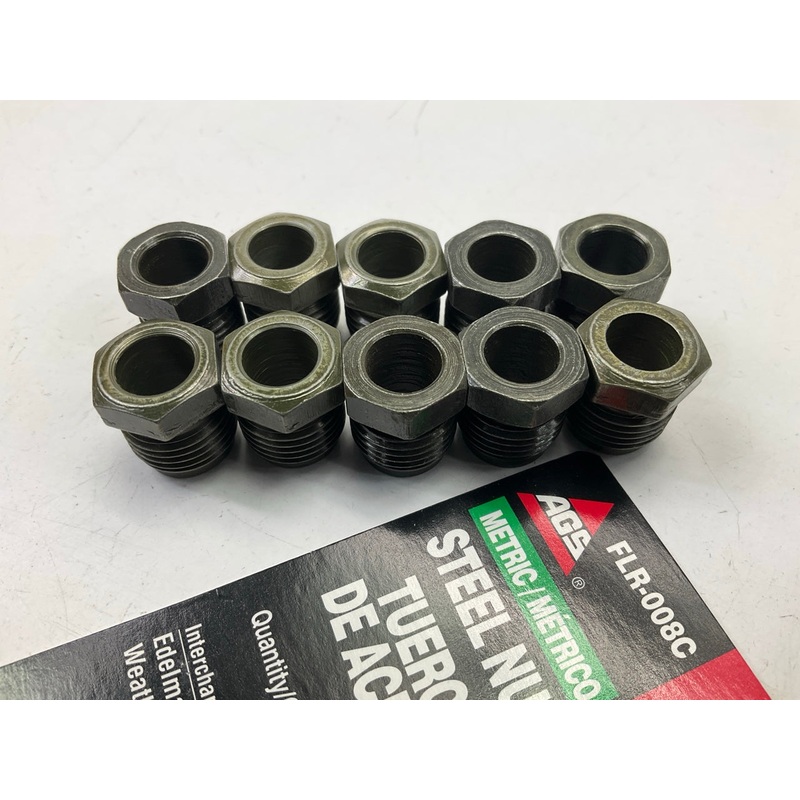 (10) AGS FLR-008C Metric Steel Tube Nuts, 3/8'' Tube Size, (M16x1.5 Surface Seal)