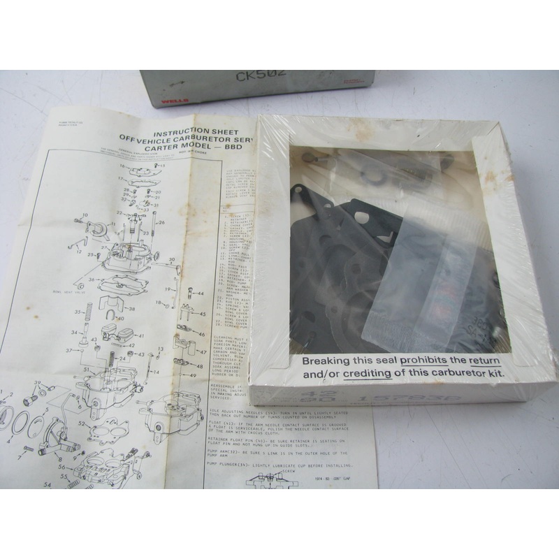 Wells CK502 Carburetor Rebuild Kit - Carter BBD 2-BBL