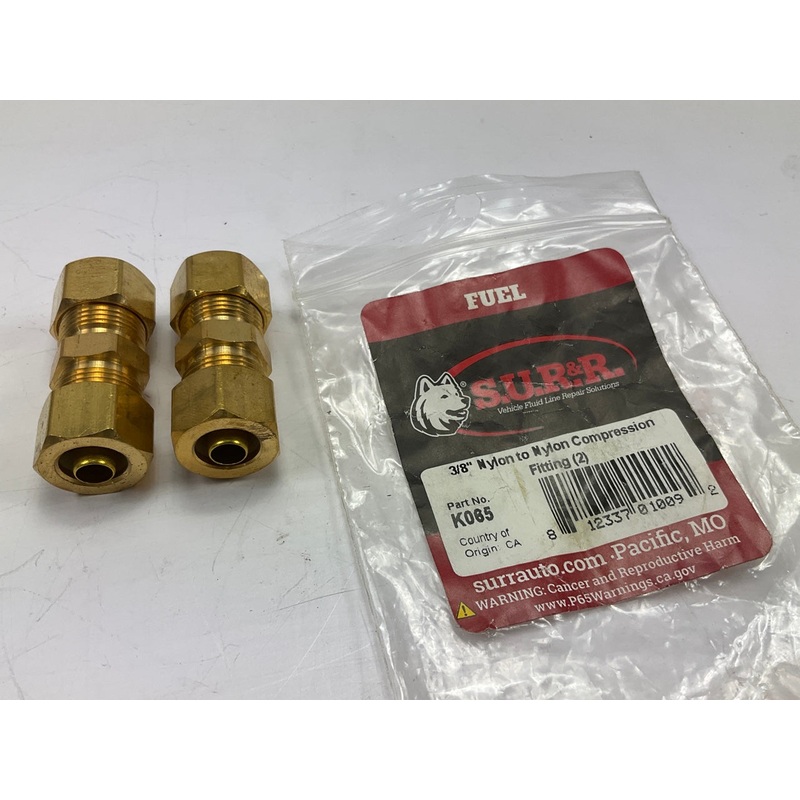 SUR-R K065 Fuel Line 3/8'' Nylon To Nylon Compression Union Fittings, 2 / Pack