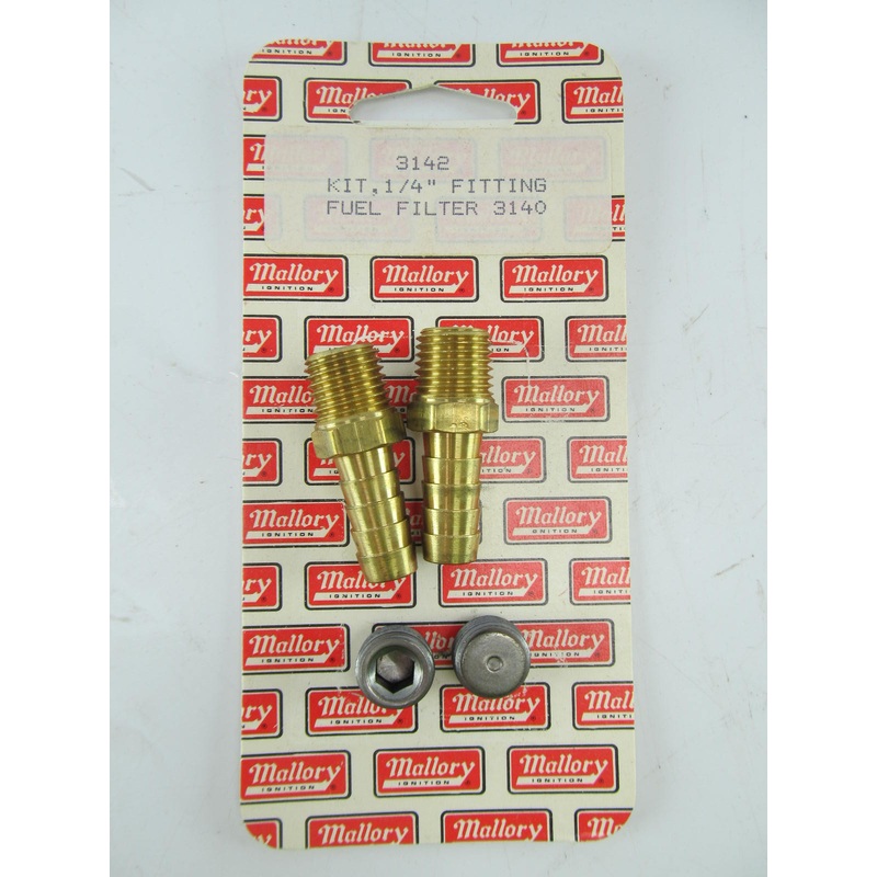 (2) Mallory 3142 1/4'' NPT To 3/8'' Barb Hose Fitting & (2) 1/4'' NPT Plugs