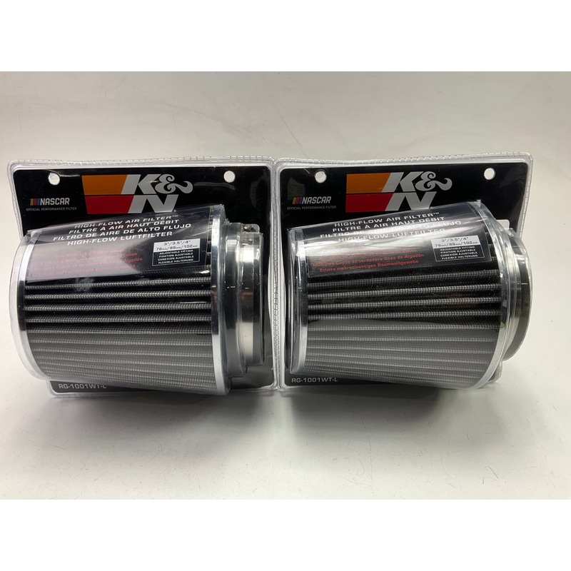 (2) K&N RG1001WTL High Performance, Universal Clamp-on Washable Cone Air Filters